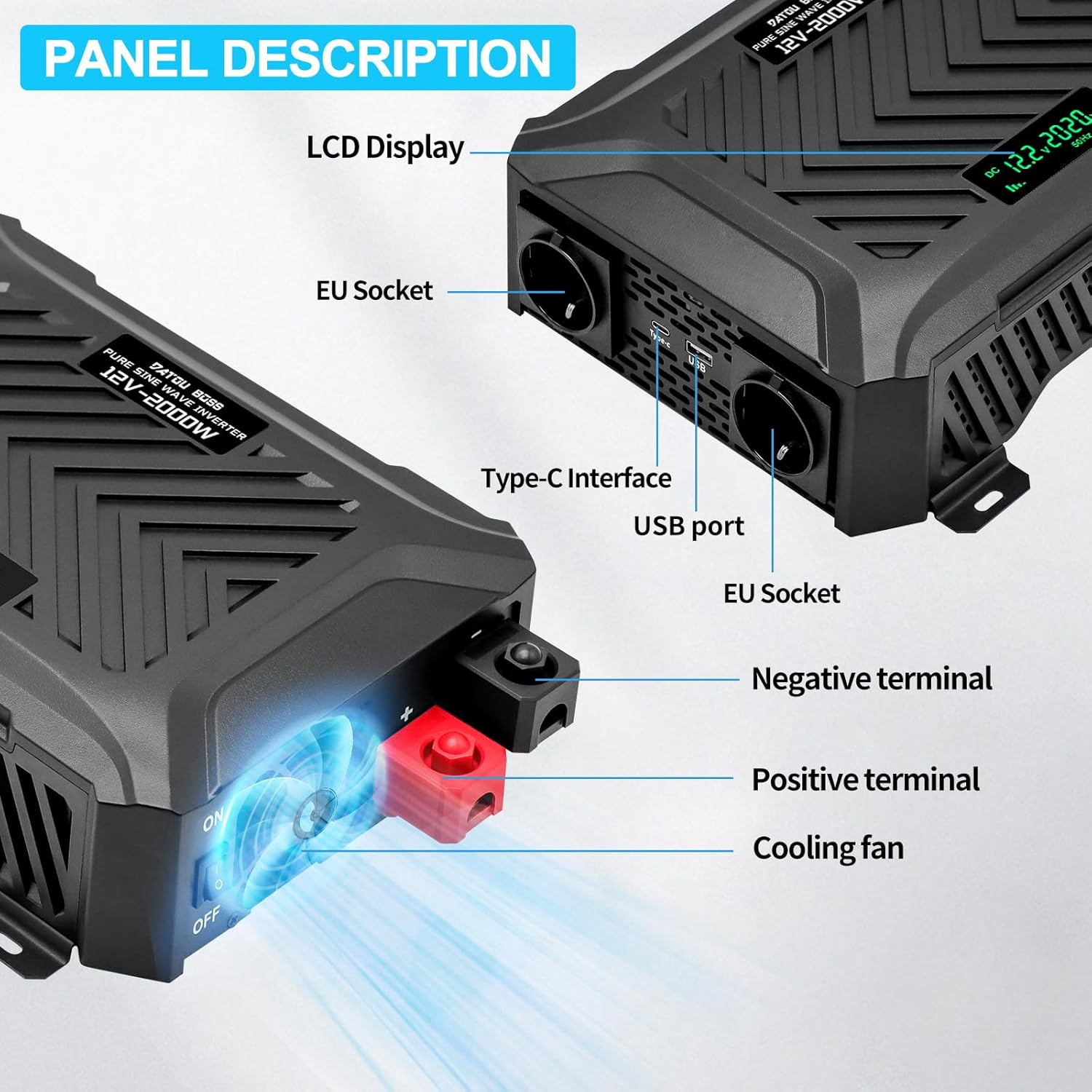 DATOUBOSS Rechargeable Lifepo4 Batteries Voltage Converters Inverter