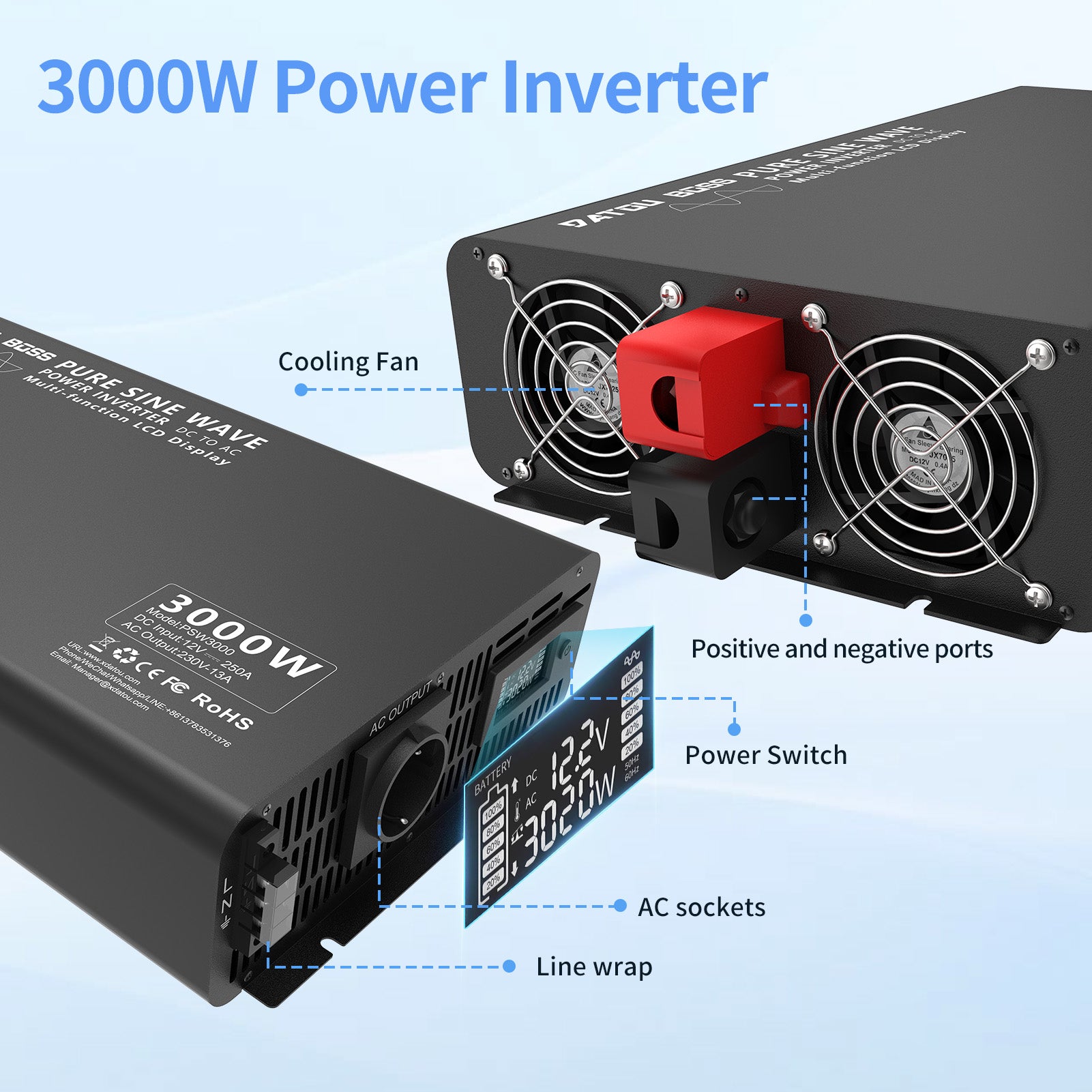 DATOUBOSS Rechargeable Lifepo4 Batteries Voltage Converters Inverter