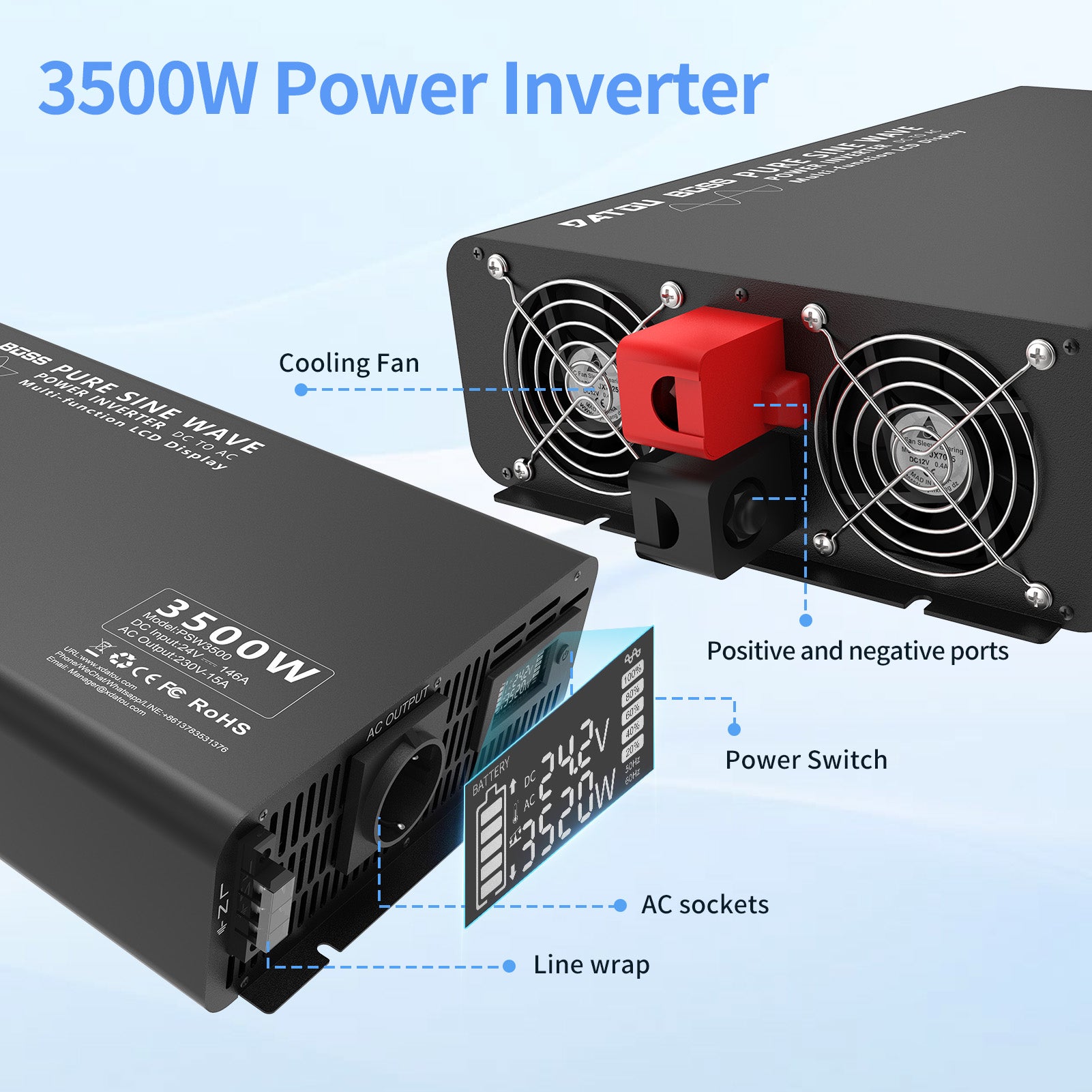 DATOUBOSS Rechargeable Lifepo4 Batteries Voltage Converters Inverter
