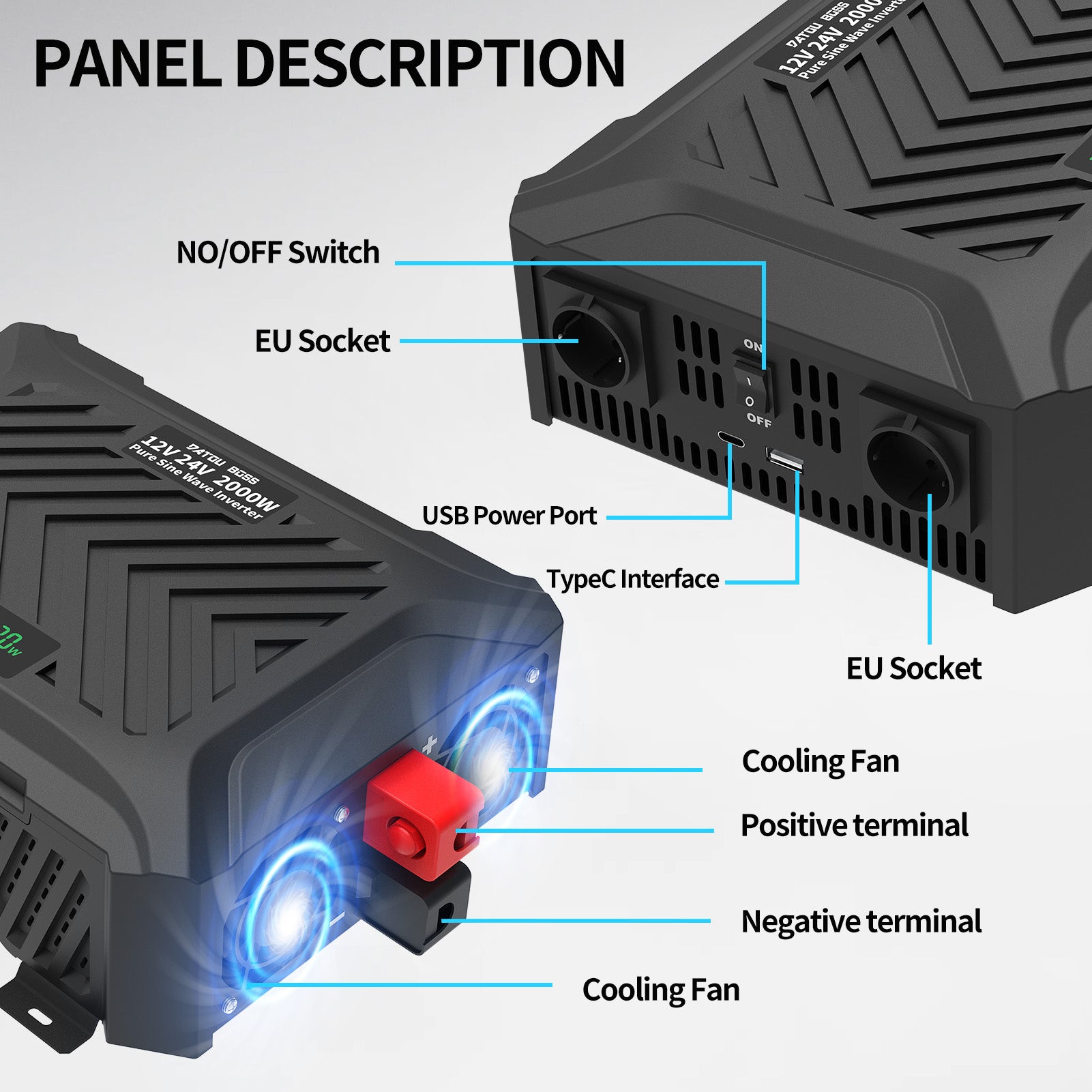 DATOUBOSS Rechargeable Lifepo4 Batteries Voltage Converters Inverter
